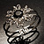 Swarovski Crystal Flower Hinged Bangle Bracelet (Silver, Clear&Black) - view 2