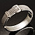 Textured Silver Tone Crystal Belt Hinged Bangle Bracelet - view 5