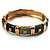 Chic Olive Green CZ Segmental Hinged Bangle Bracelet (Gold Tone)