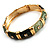 Chic Olive Green CZ Segmental Hinged Bangle Bracelet (Gold Tone) - view 2