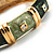 Chic Olive Green CZ Segmental Hinged Bangle Bracelet (Gold Tone) - view 6
