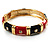 Chic Black And Red CZ Segmental Hinged Bangle Bracelet (Gold Tone)