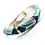 Silver Tone Curvy Enamel Crystal Hinged Bangle (Light Green, Teal And Malachite) - view 5