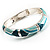 Silver Tone Curvy Enamel Crystal Hinged Bangle (Light Green, Teal And Malachite) - view 8