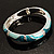 Silver Tone Curvy Enamel Crystal Hinged Bangle (Light Green, Teal And Malachite) - view 7