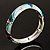 Silver Tone Curvy Enamel Crystal Hinged Bangle (Light Green, Teal And Malachite) - view 4