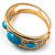 Wide Gold Tone Turquoise Style Crystal Hinged Bangle - Catwalk 2011 - view 7