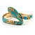 Gold Tone Enamel Crystal Snake Bangle Bracelet (Aqua) - view 5