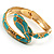 Gold Tone Enamel Crystal Snake Bangle Bracelet (Aqua) - view 9