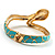 Gold Tone Enamel Crystal Snake Bangle Bracelet (Aqua) - view 11