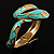 Gold Tone Enamel Crystal Snake Bangle Bracelet (Aqua) - view 6
