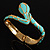 Gold Tone Enamel Crystal Snake Bangle Bracelet (Aqua) - view 4