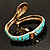 Gold Tone Enamel Crystal Snake Bangle Bracelet (Aqua) - view 8