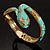 Gold Tone Enamel Crystal Snake Bangle Bracelet (Aqua) - view 2