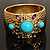 Wide Gold Tone Hammered Crystal Hinged Bangle - Catwalk 2014 - view 3