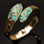 Gold Tone Snake Hinged Bangle Bracelet (Aqua) - view 7