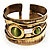 Wide Cut Out Green Cat Eye Geometric Ethnic Cuff Bracelet - view 7