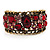 Bronze Tone Red Crystal Floral Cuff Bangle - view 8