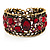 Bronze Tone Red Crystal Floral Cuff Bangle