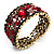 Bronze Tone Red Crystal Floral Cuff Bangle - view 7