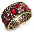 Bronze Tone Red Crystal Floral Cuff Bangle - view 3