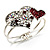 Ruby Red Diamante Heart Hinged Bangle Bracelet (Silver Tone)