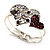Ruby Red Diamante Heart Hinged Bangle Bracelet (Silver Tone) - view 5