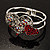 Ruby Red Diamante Heart Hinged Bangle Bracelet (Silver Tone) - view 6