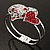 Ruby Red Diamante Heart Hinged Bangle Bracelet (Silver Tone) - view 10