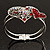 Ruby Red Diamante Heart Hinged Bangle Bracelet (Silver Tone) - view 11