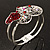 Ruby Red Diamante Heart Hinged Bangle Bracelet (Silver Tone) - view 14