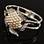 Bridal Imitation Pearl Flower Hinged Bangle Bracelet (Silver Tone) - view 9