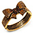 Swarovski Crystal Antique Gold Tone Bow Hinged Bangle Bracelet (Brown, Citrine, Amber Colour)