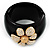 Black Resin Chunky Bangle with Gold Diamante Flower (Magnetic Closure) - view 9
