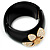 Black Resin Chunky Bangle with Gold Diamante Flower (Magnetic Closure) - view 10