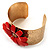 Wide Floral Hammered Gold Tone Cuff Bangle (Coral) - view 5