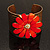 Wide Floral Hammered Gold Tone Cuff Bangle (Coral) - view 8