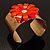 Wide Floral Hammered Gold Tone Cuff Bangle (Coral) - view 9