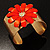 Wide Floral Hammered Gold Tone Cuff Bangle (Coral) - view 3