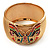 Wide Multicoloured Butterfly Mesh Bangle Bracelet (Gold Tone) - 18cm Length - view 7
