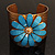 Wide Floral Hammered Gold Tone Cuff Bangle (Light Blue) - view 7