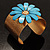 Wide Floral Hammered Gold Tone Cuff Bangle (Light Blue) - view 6