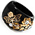 Wide Black Resin 'Flower & Butterfly' Hinged Bangle Bracelet - view 9