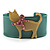 Kitty With Crystal Bow Teal Plastic Cuff Bangle