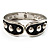 Black Enamel Studded Hinge Bangle Bracelet ( Silver Tone) - 18cm Length