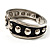 Black Enamel Studded Hinge Bangle Bracelet ( Silver Tone) - 18cm Length - view 8