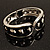 Black Enamel Studded Hinge Bangle Bracelet ( Silver Tone) - 18cm Length - view 13