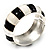 Black & White Segmental Wide Enamel Hinged Bangle (Silver Tone) - 3.2cm Width - view 7