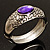 Rhodium Plated Purple Oval Glass Hinged Bangle - 18cm Length - view 2