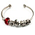 Silver Tone Red Glass & Metal Bead Cuff Bangle - view 2